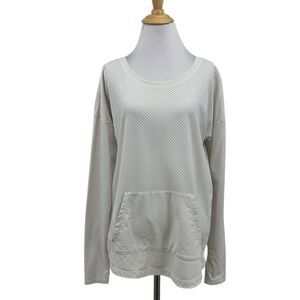 Lole Shirt Womens L Large White Stretch Long Sleeve Mesh Kangaroo Pocket Vented